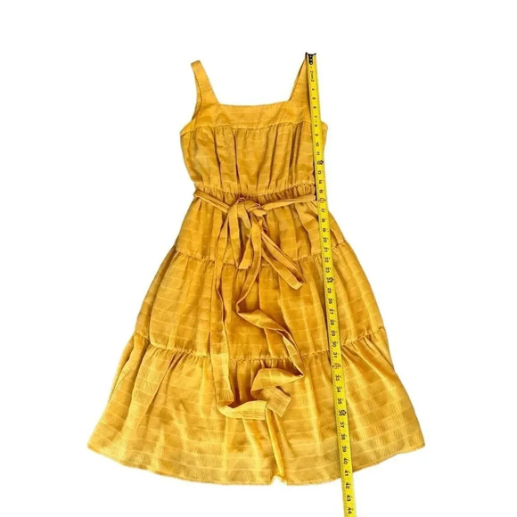 Slate & Willow Gauzy Tiered Layered Midi Tie Waist Dress Yellow Straps 2 RTR - Picture 7 of 11